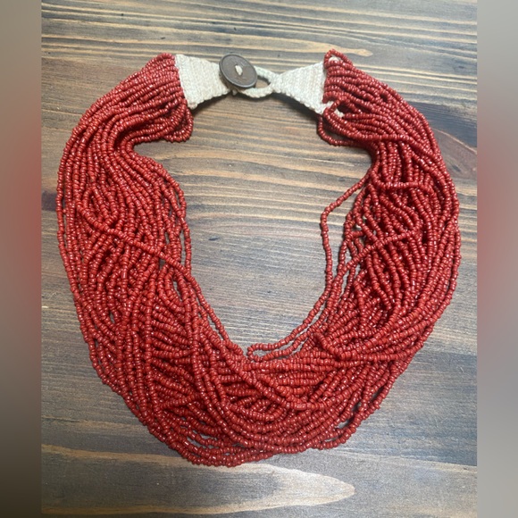 Vintage Handmade India Naga Coral Glass
Bead Necklace - Picture 3 of 6